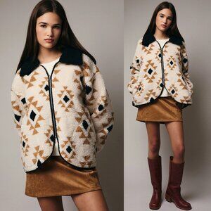Maven Sherpa Zip Up Jacket | Women's Collared Soft Geometric Print Winter Layers